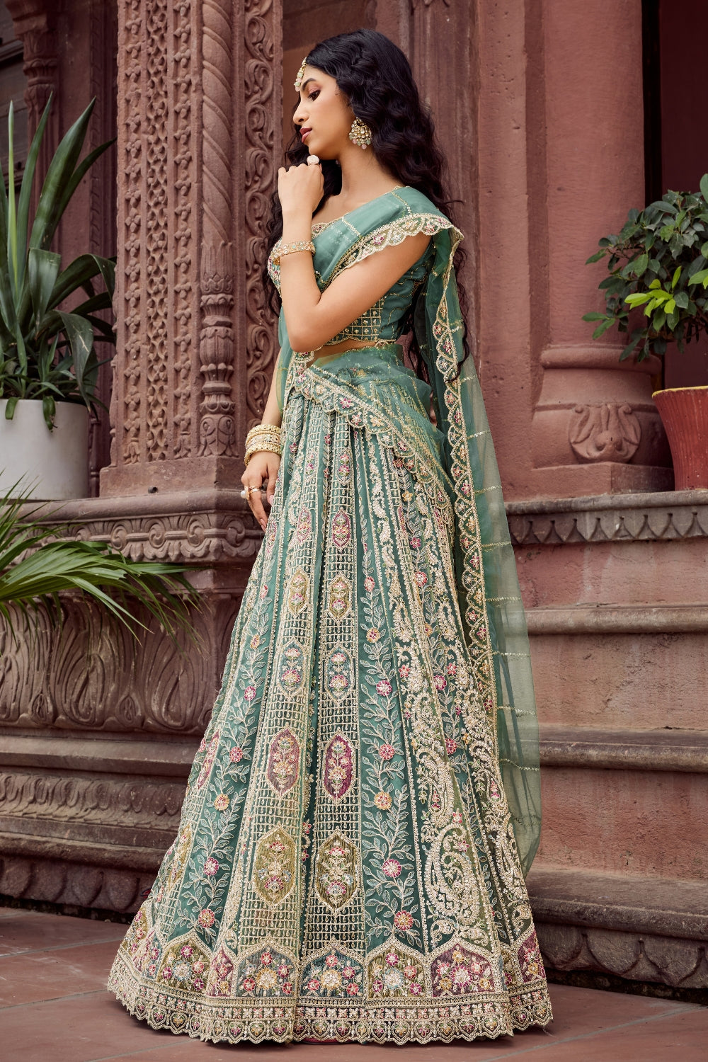 Net Lehenga with Stone and Sequins Work