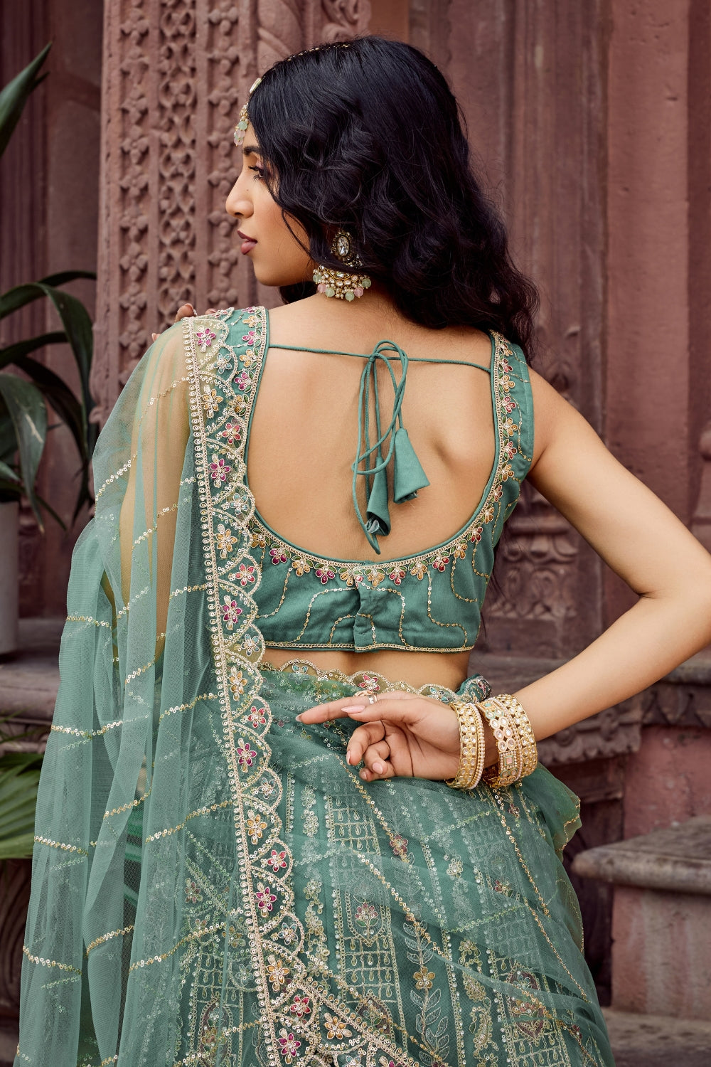 Net Lehenga with Stone and Sequins Work