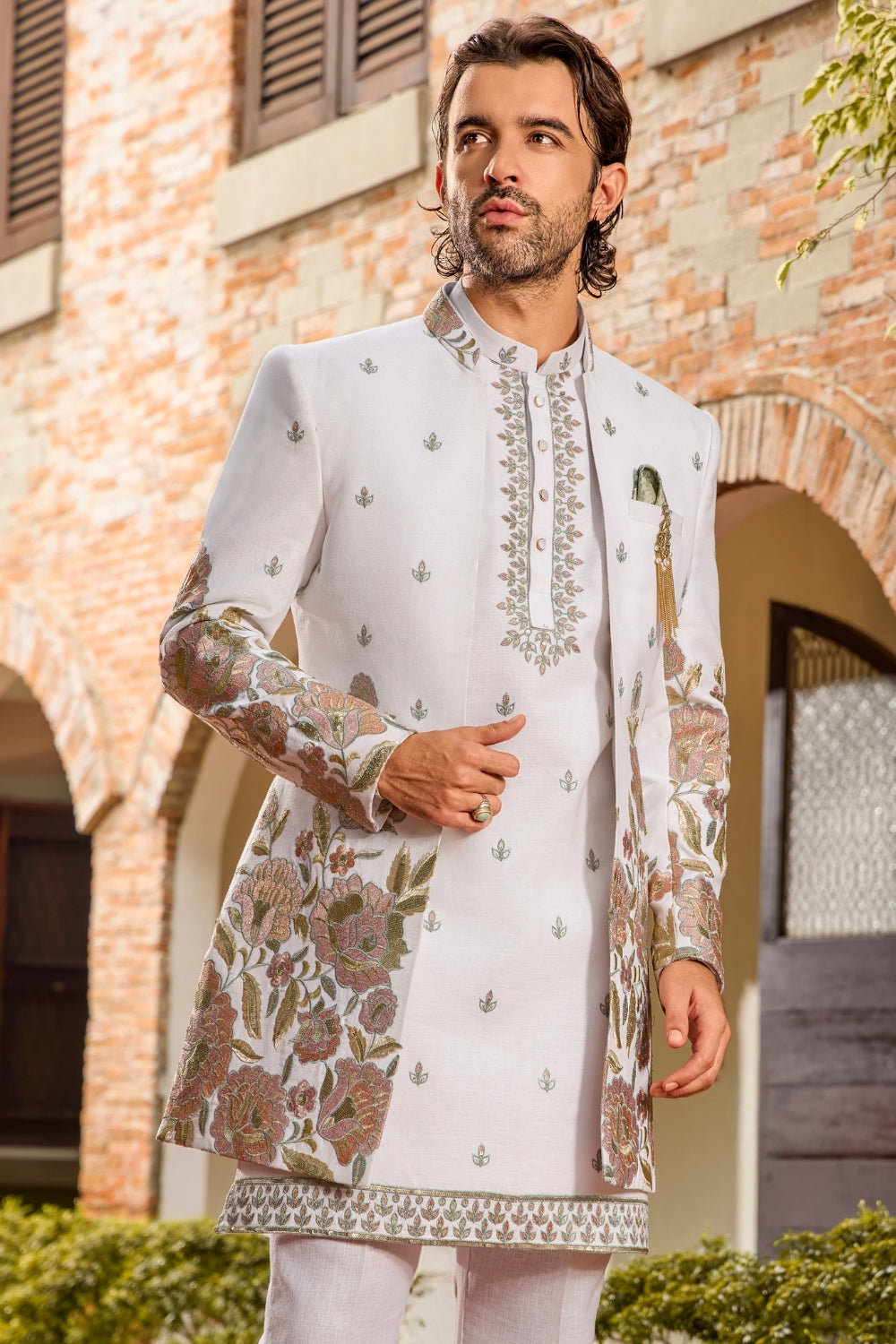 WHITE SILK INDO WESTERN WITH EMBROIDERY AND SEQUINS