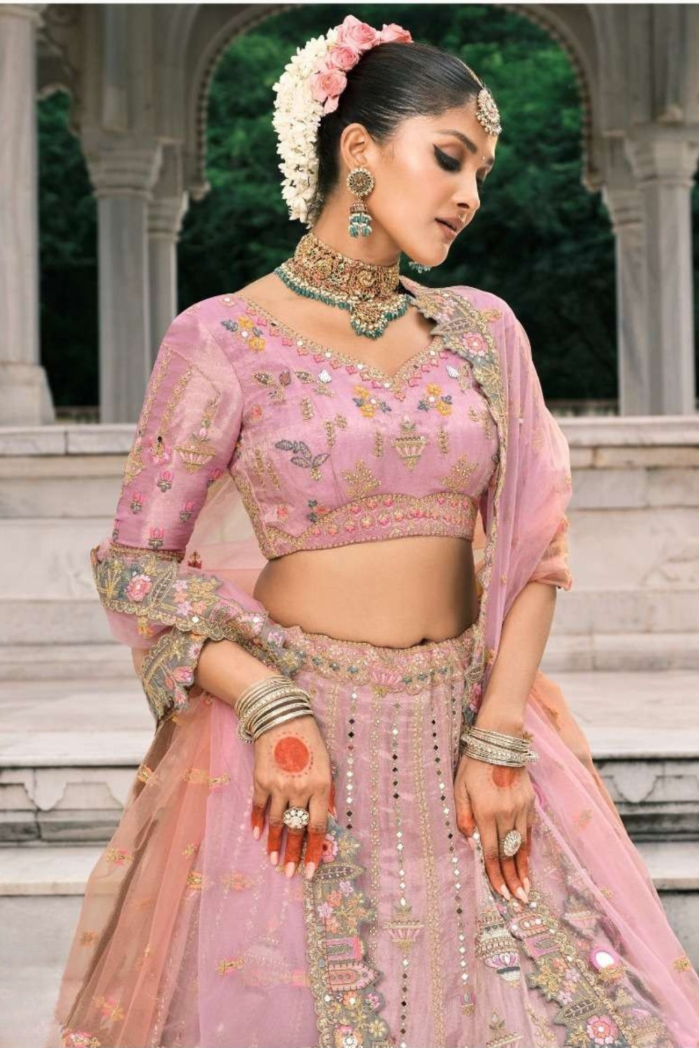 OMBRE SILK BRIDAL LEHENGA WITH THREAD AND MOTI WORK