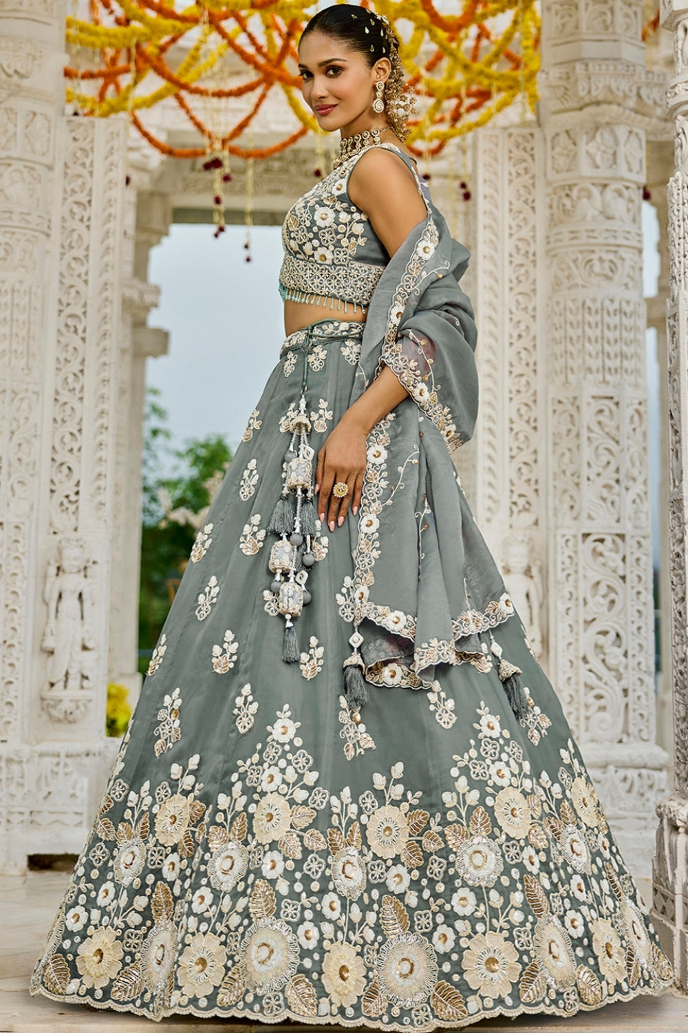 ORGANZA LEHENGA CHOLI WITH EMBROIDERY AND SEQUINS