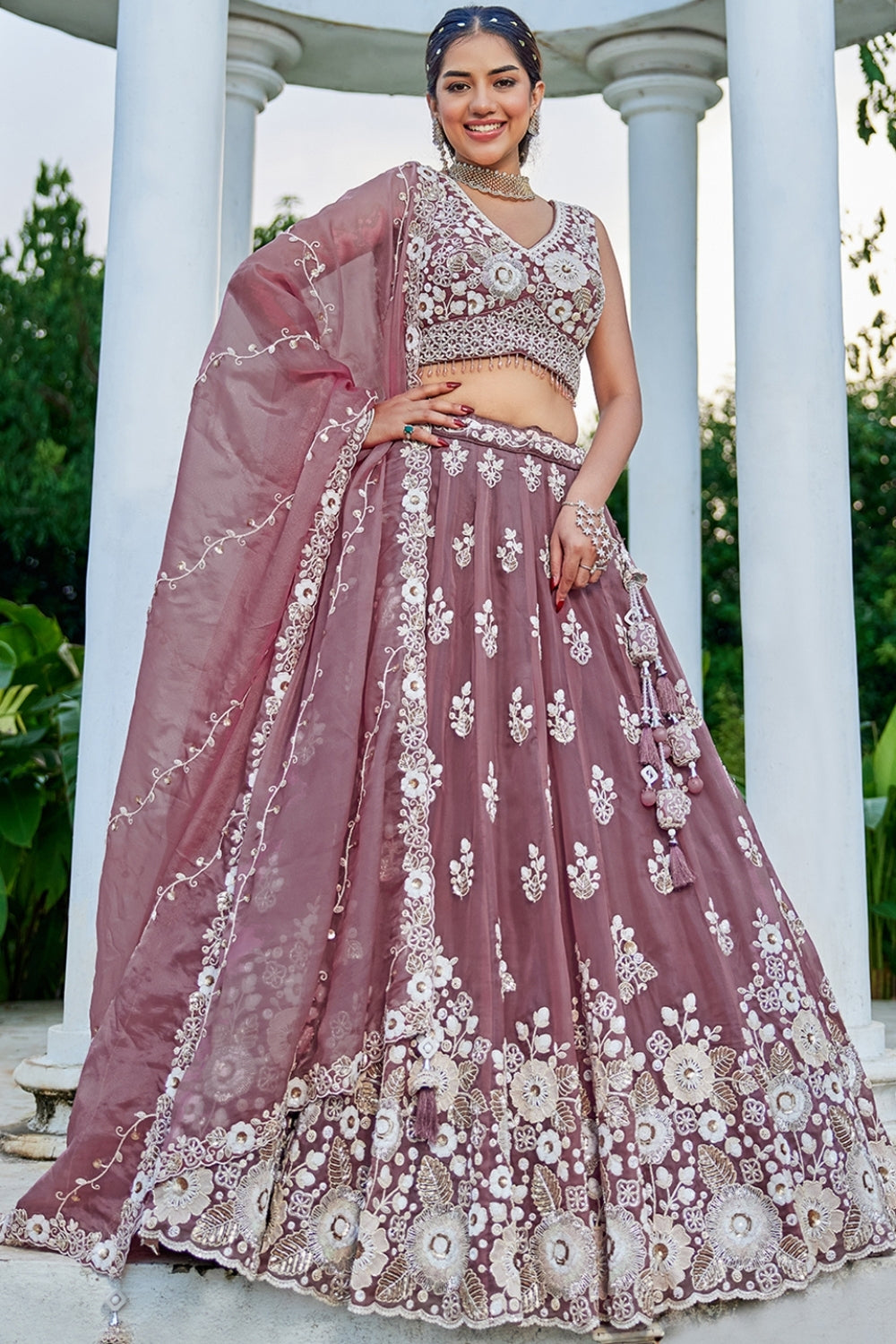 ORGANZA LEHENGA CHOLI WITH EMBROIDERY AND SEQUINS