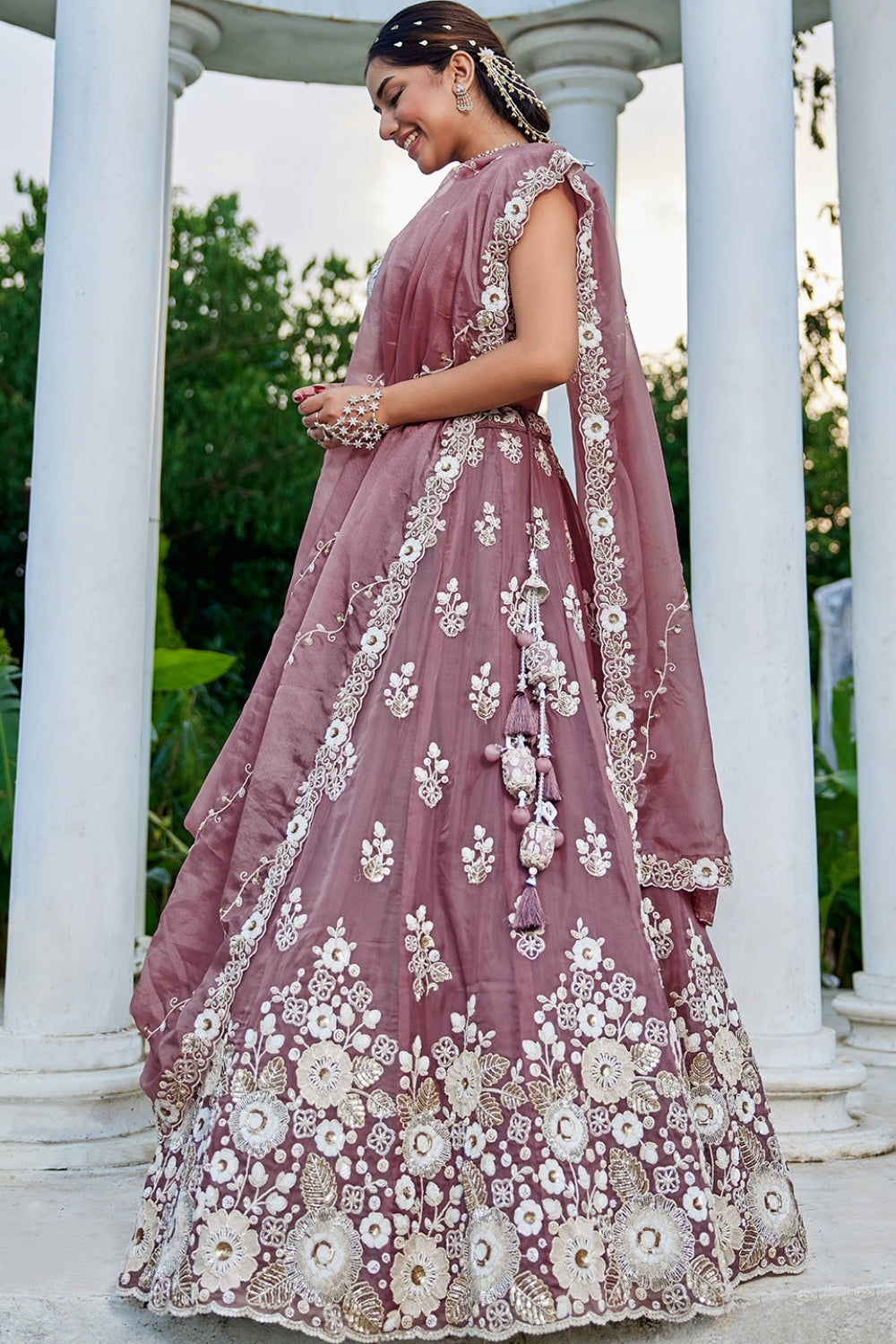 ORGANZA LEHENGA CHOLI WITH EMBROIDERY AND SEQUINS