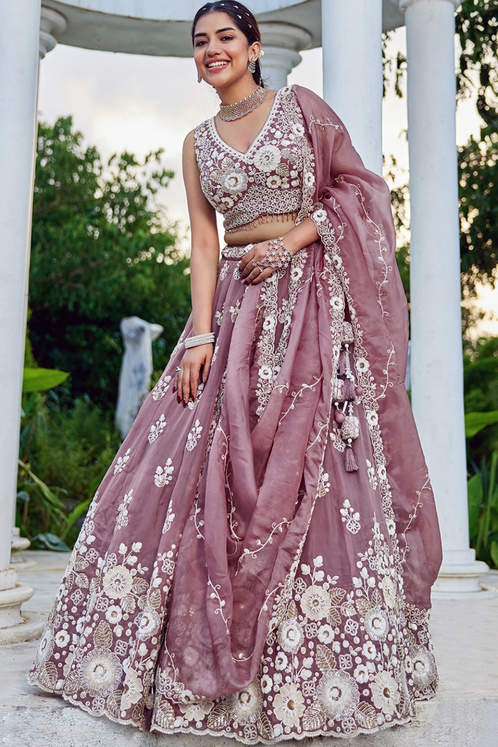 ORGANZA LEHENGA CHOLI WITH EMBROIDERY AND SEQUINS