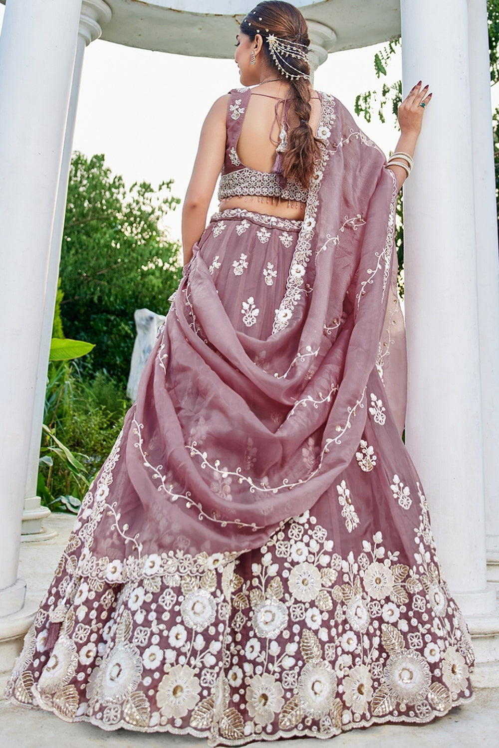 ORGANZA LEHENGA CHOLI WITH EMBROIDERY AND SEQUINS