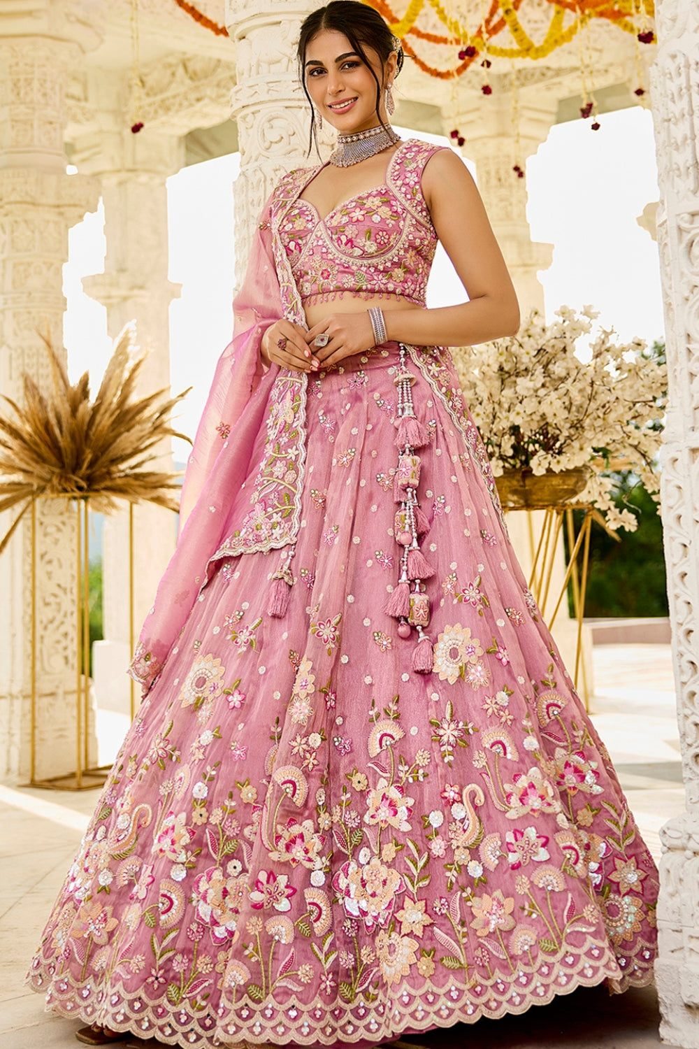 ORGANZA LEHENGA CHOLI WITH RESHAM EMBROIDERY AND SEQUINS