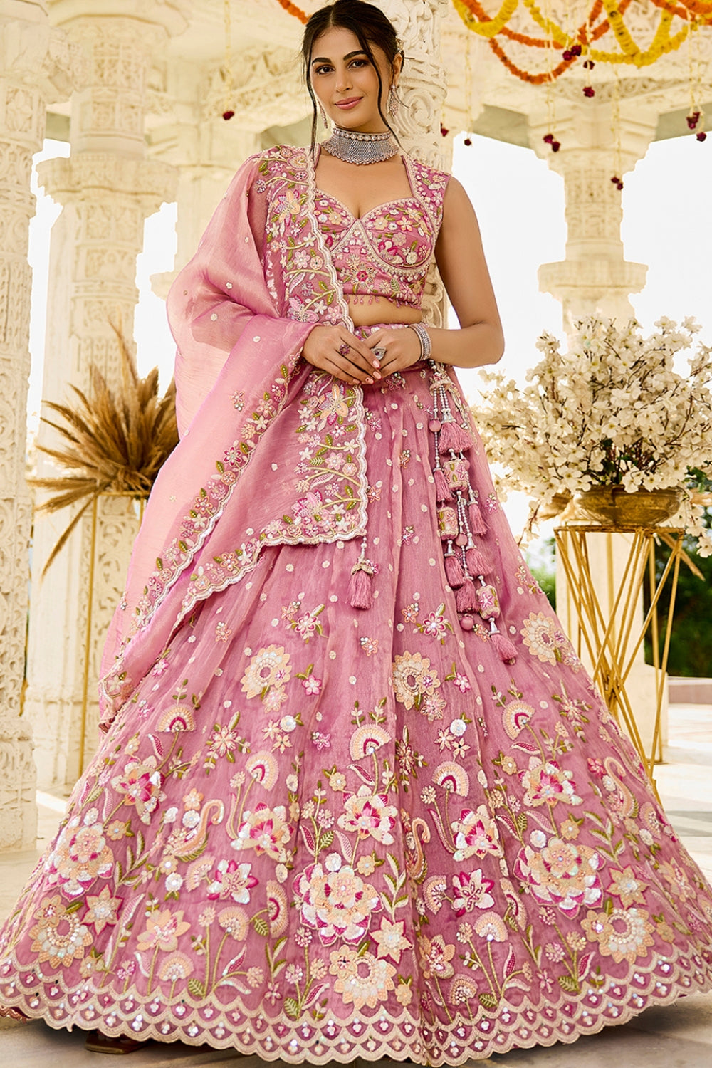 ORGANZA LEHENGA CHOLI WITH RESHAM EMBROIDERY AND SEQUINS