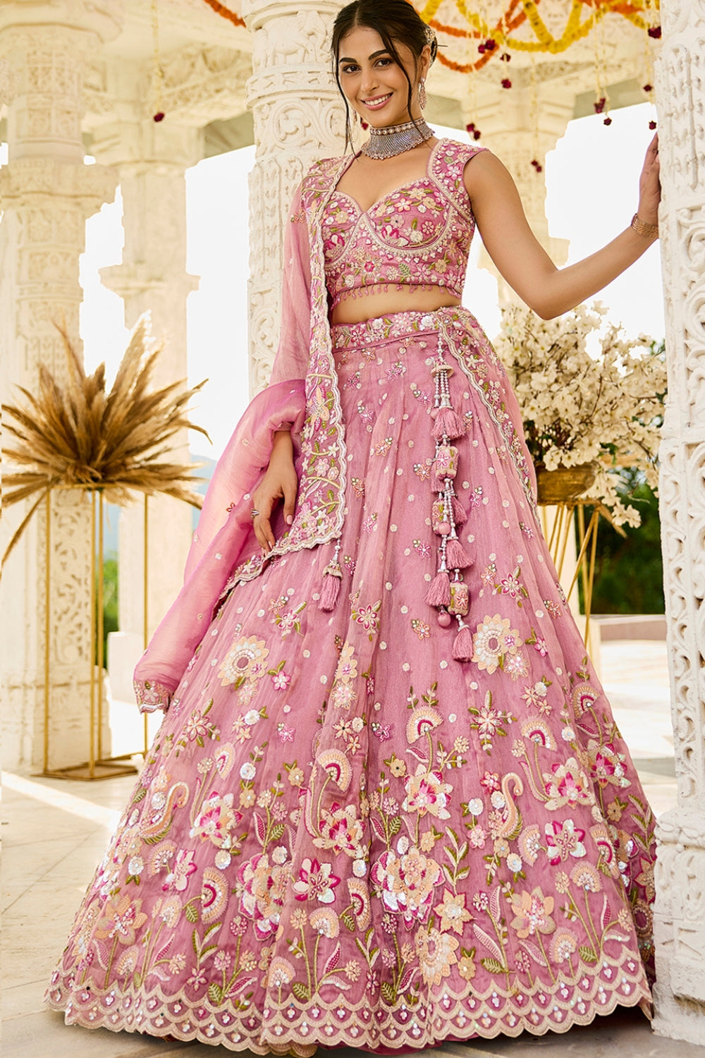 ORGANZA LEHENGA CHOLI WITH RESHAM EMBROIDERY AND SEQUINS