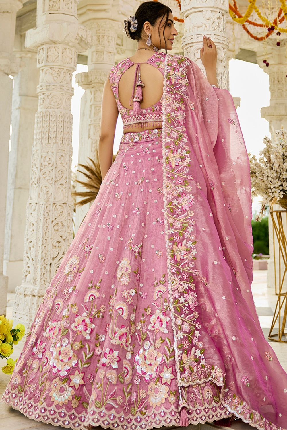 ORGANZA LEHENGA CHOLI WITH RESHAM EMBROIDERY AND SEQUINS