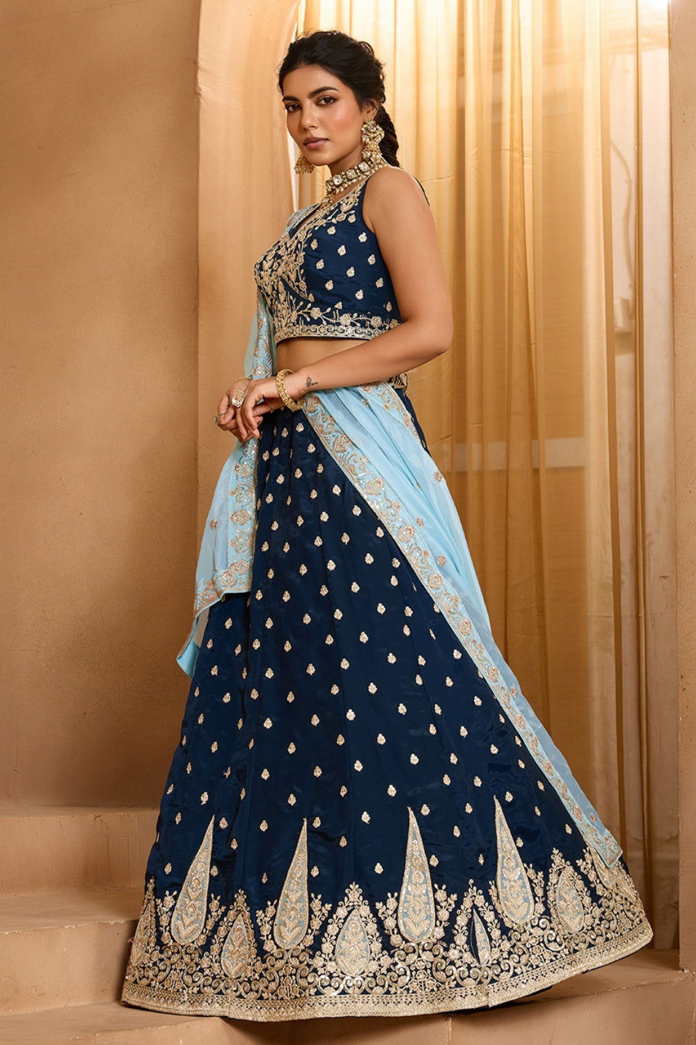 ORGANZA LEHENGA CHOLI WITH SEQUINS AND EMBROIDERY