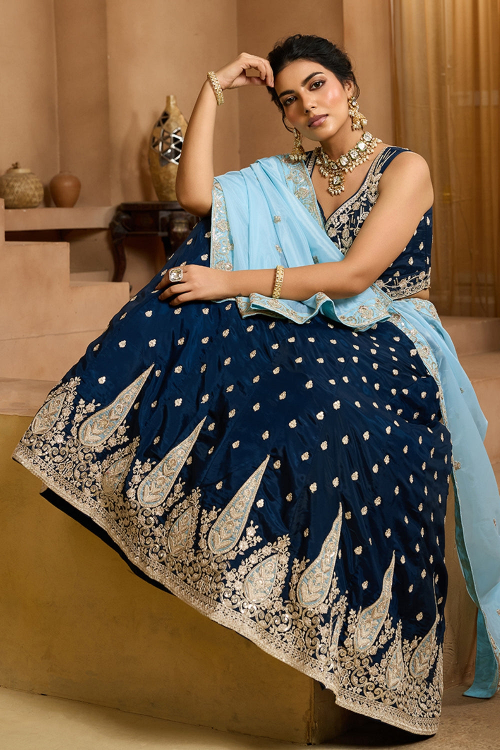 ORGANZA LEHENGA CHOLI WITH SEQUINS AND EMBROIDERY