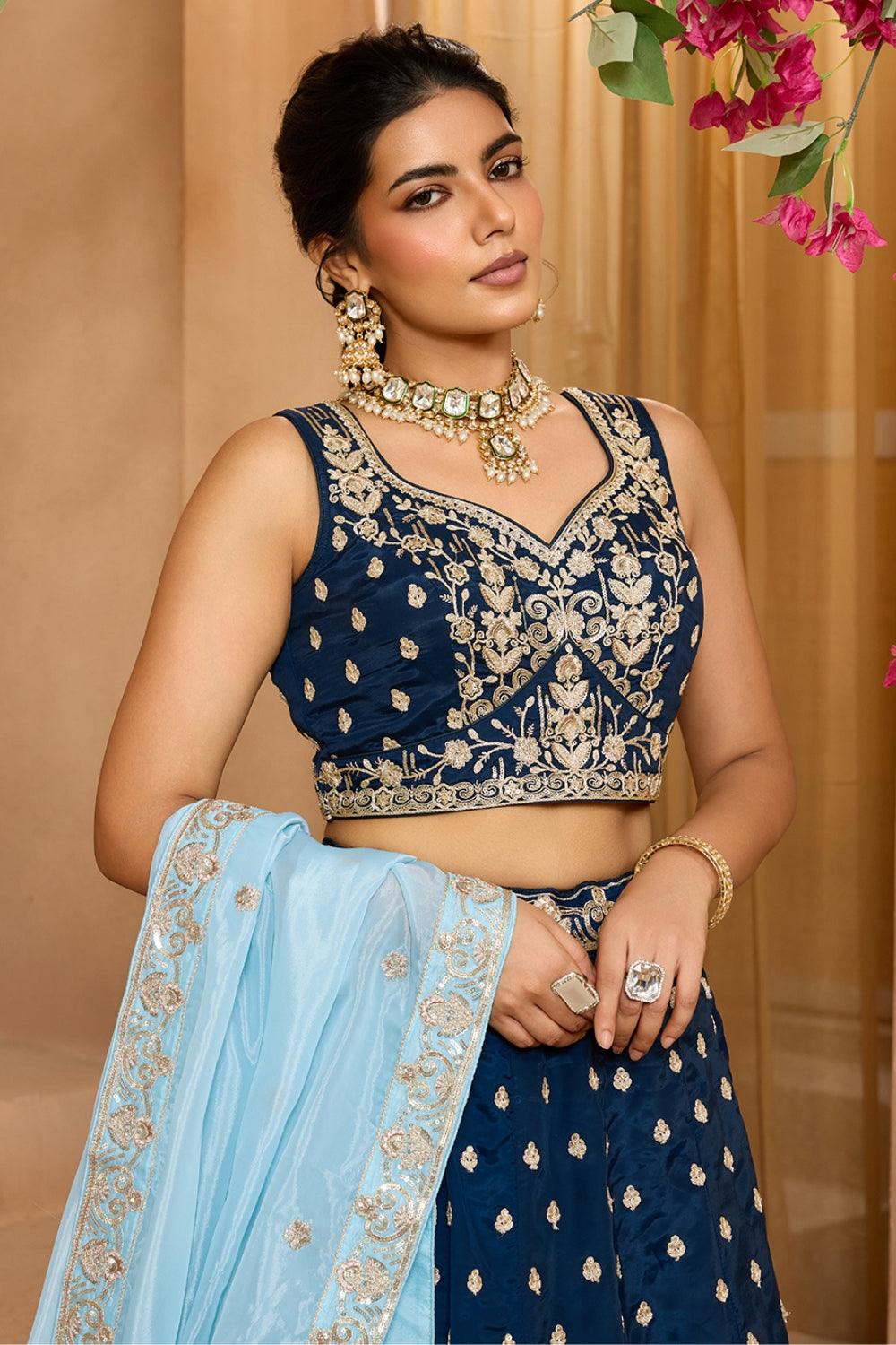 ORGANZA LEHENGA CHOLI WITH SEQUINS AND EMBROIDERY