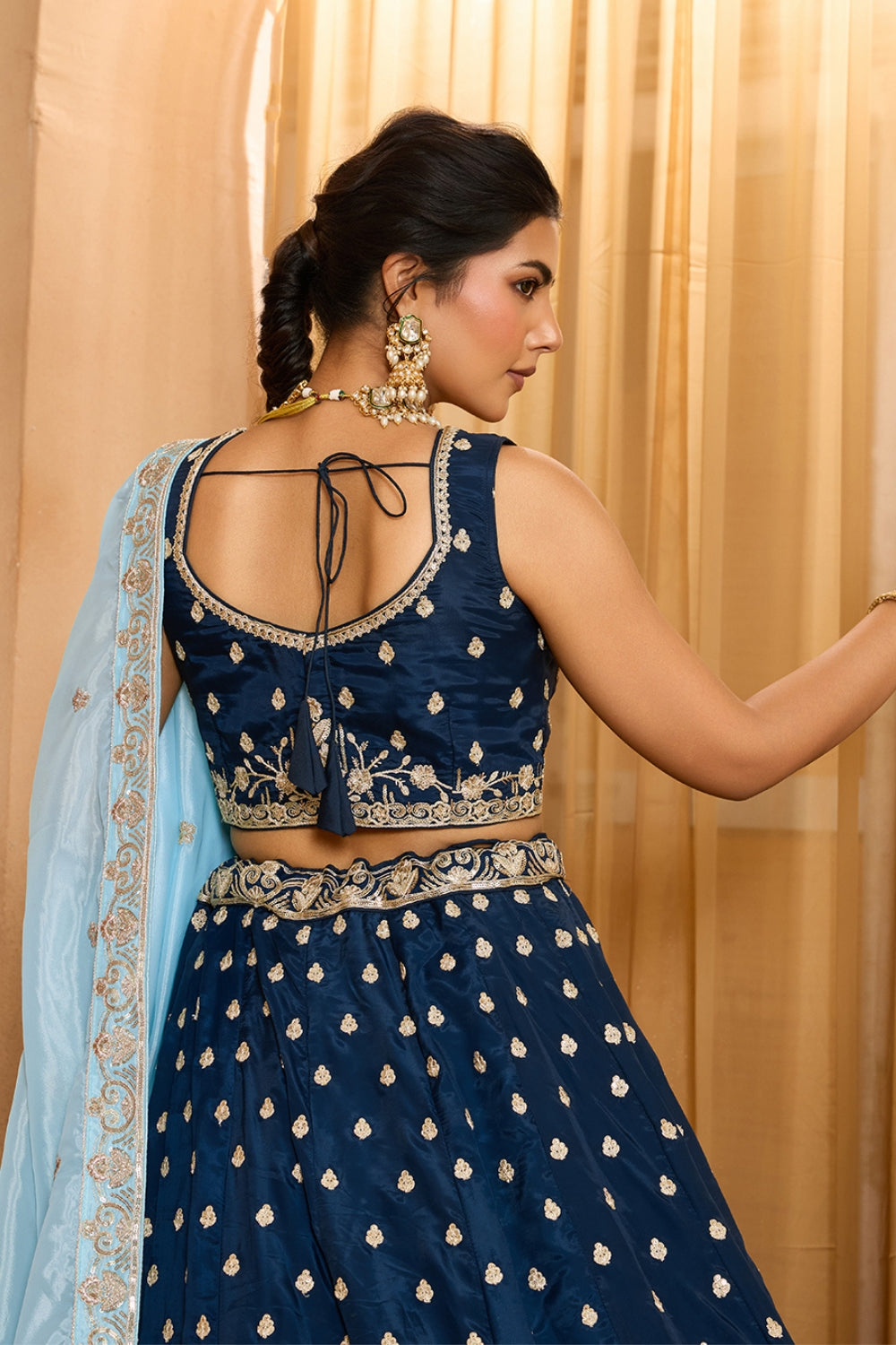 ORGANZA LEHENGA CHOLI WITH SEQUINS AND EMBROIDERY