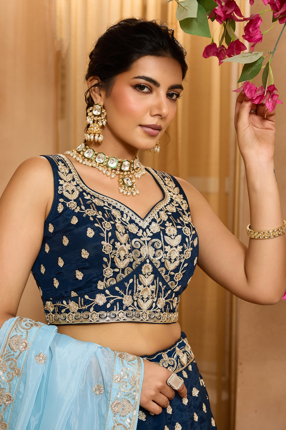 ORGANZA LEHENGA CHOLI WITH SEQUINS AND EMBROIDERY