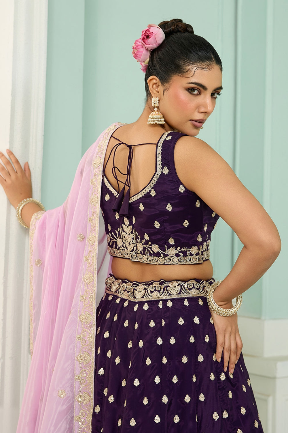 ORGANZA LEHENGA CHOLI WITH SEQUINS AND EMBROIDERY