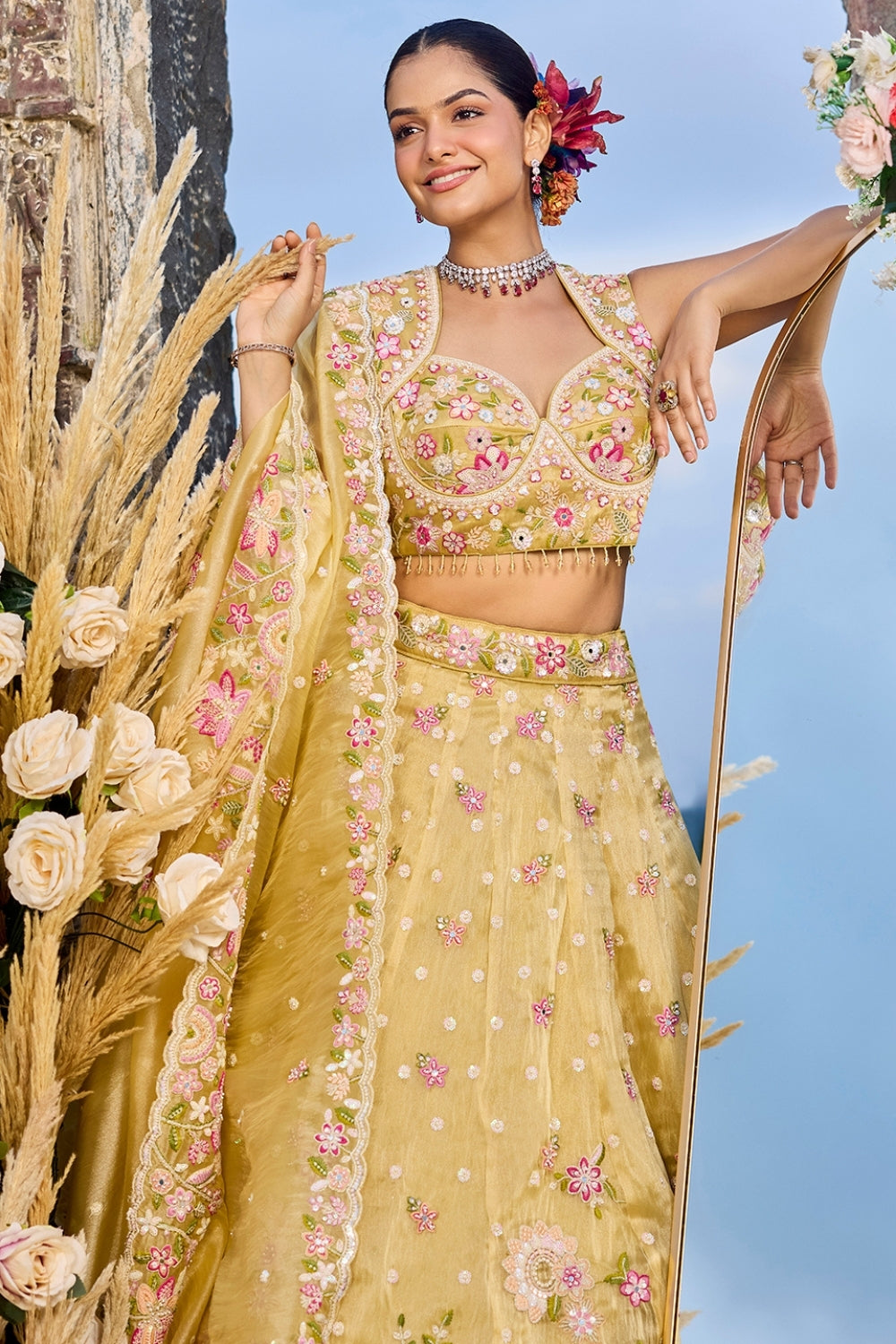 ORGANZA LEHENGA CHOLI WITH RESHAM EMBROIDERY AND SEQUINS