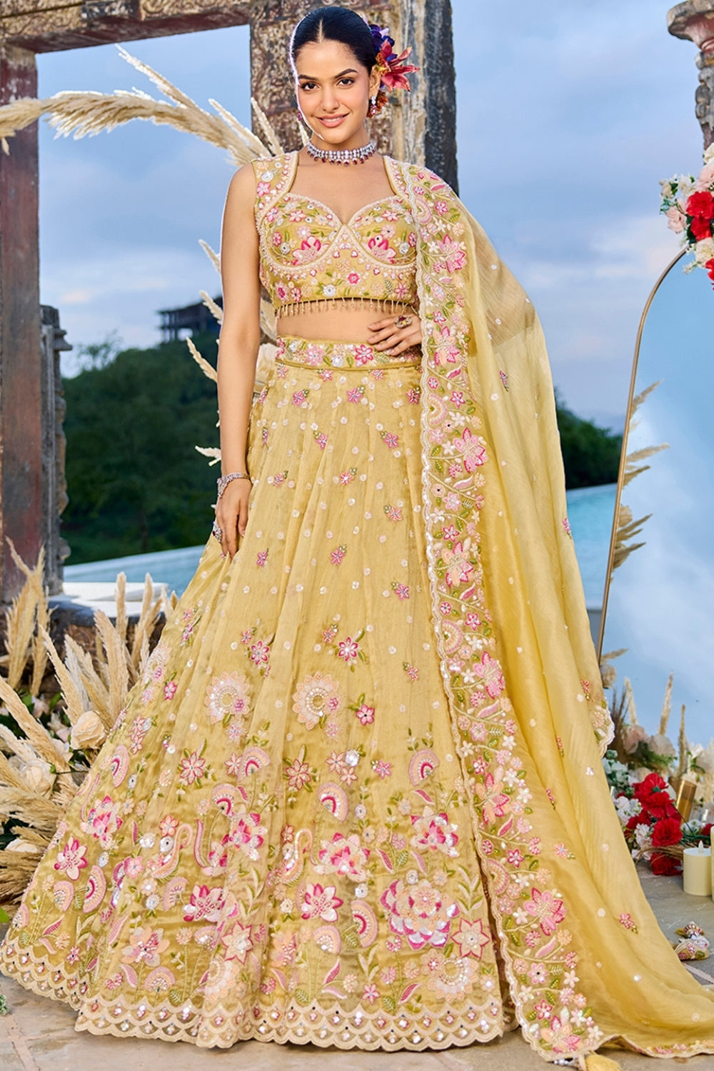 ORGANZA LEHENGA CHOLI WITH RESHAM EMBROIDERY AND SEQUINS