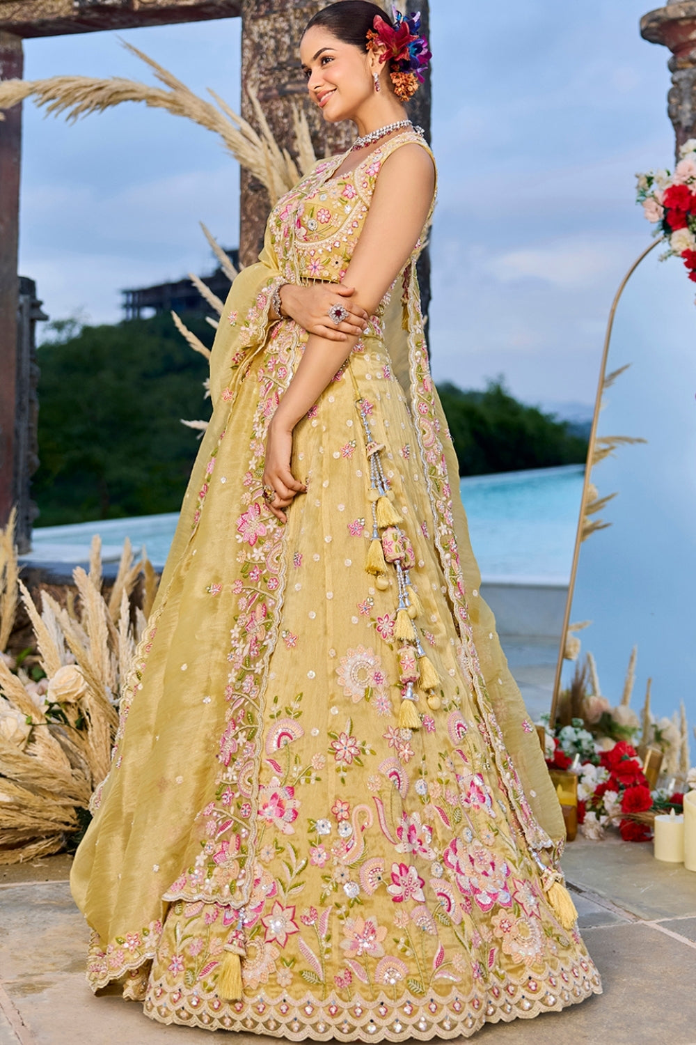 ORGANZA LEHENGA CHOLI WITH RESHAM EMBROIDERY AND SEQUINS