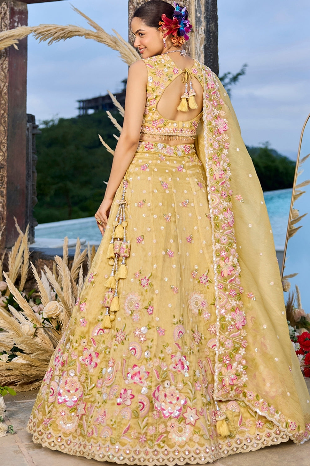 ORGANZA LEHENGA CHOLI WITH RESHAM EMBROIDERY AND SEQUINS