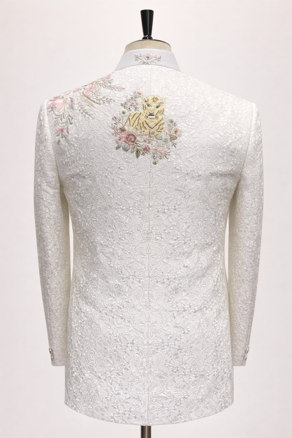 Off White Imported Jodhpuri Set with Zardosi and Moti Work