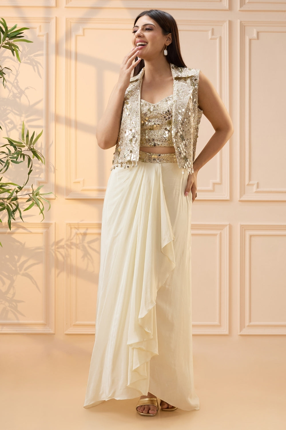 Off White Indo Western with Sequins Work