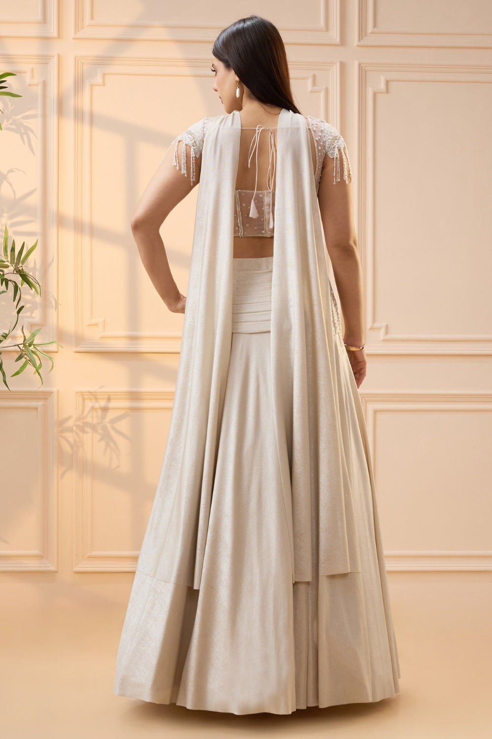 Off White Simmar Lehenga Set with Cutdana and Moti Work