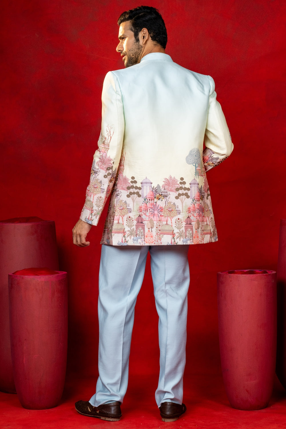 Ombre Silk Indo Western with Moti and Resham Embroidery