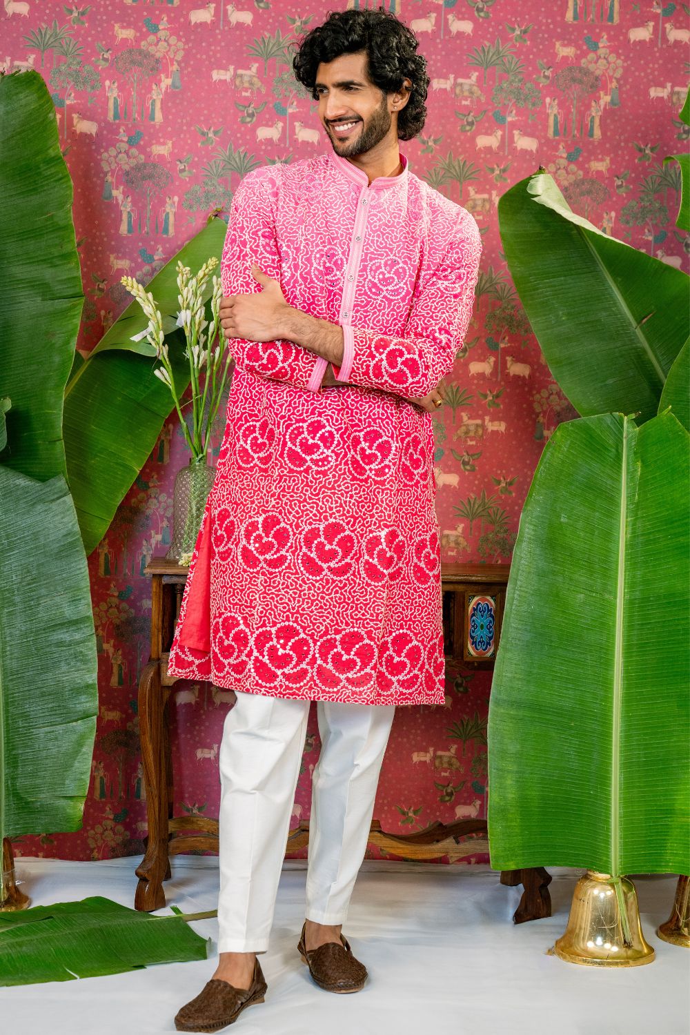 Ombre Silk Kurta Set with Mirror and Sequins Work