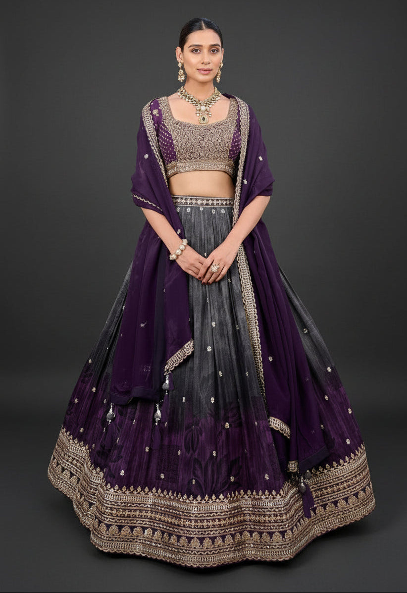 Ombre Silk Lehenga Set with Zardosi and Cutdana Work