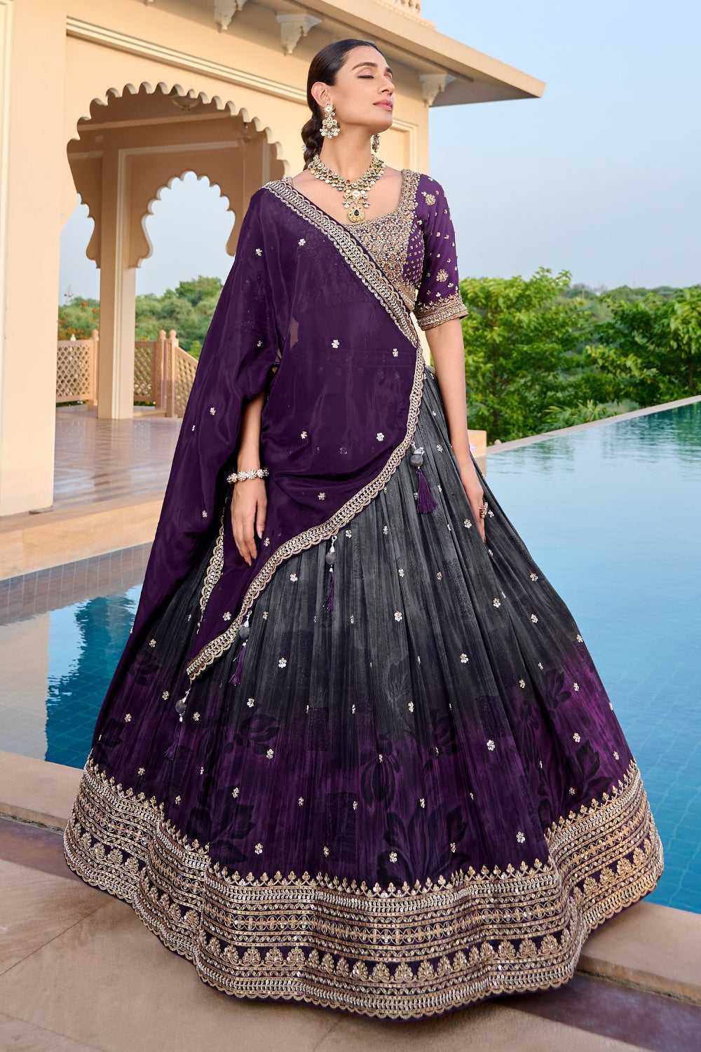 Ombre Silk Lehenga Set with Zardosi and Cutdana Work