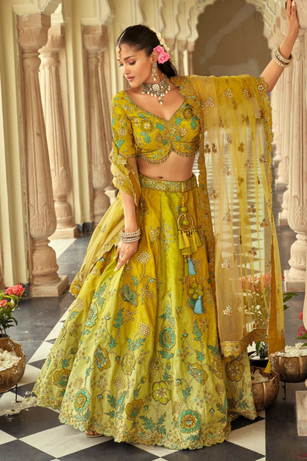 Ombre Silk Lehenga choli with Stone and Resham Embroidery Work