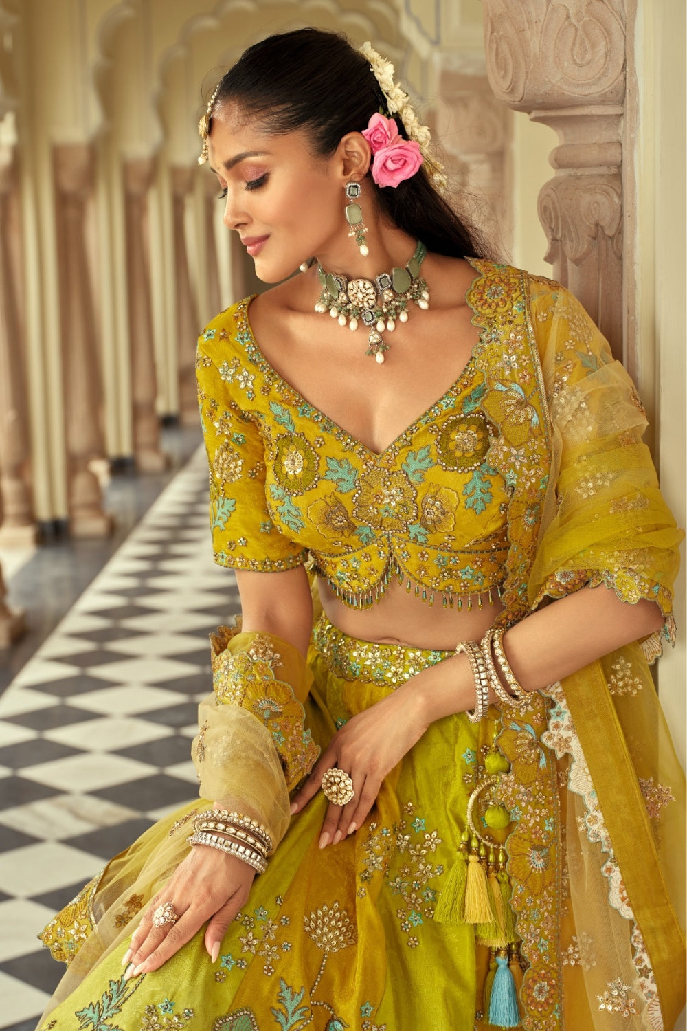 Ombre Silk Lehenga choli with Stone and Resham Embroidery Work