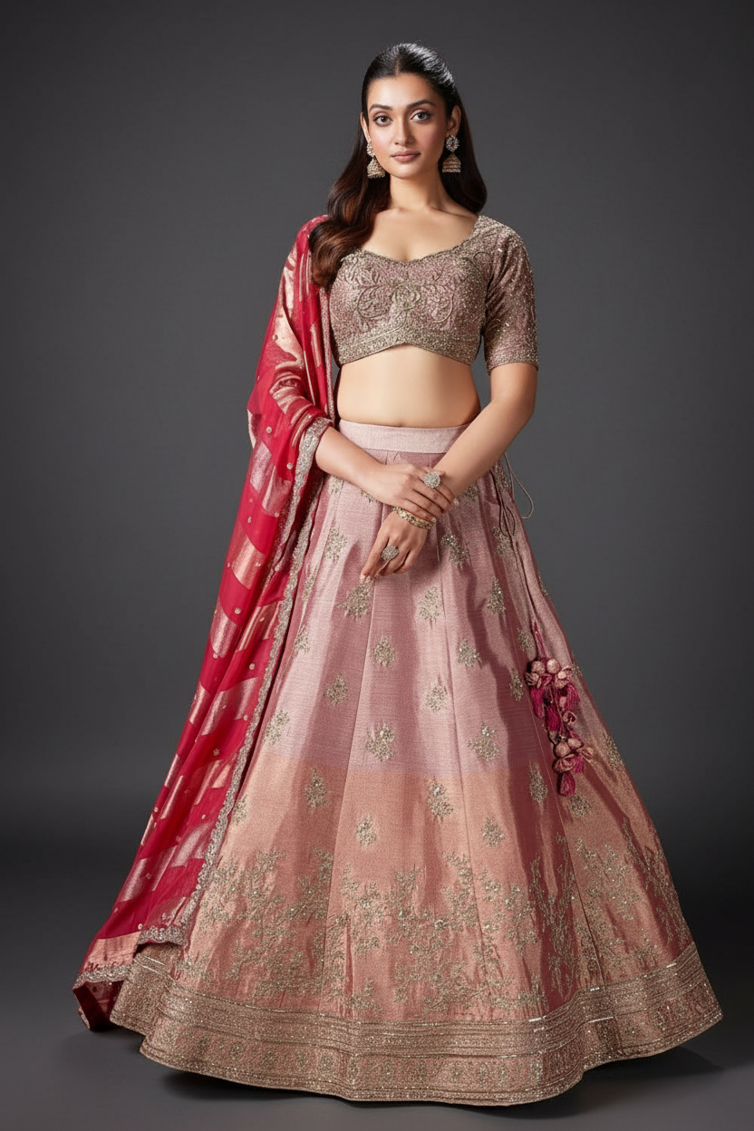 Ombre Tissue Lehenga with Embroidered and Cutdana