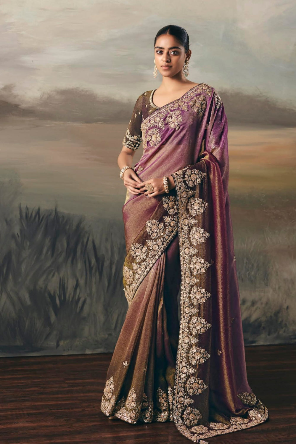 Ombre Tissue Saree with Thread and Mirror Work