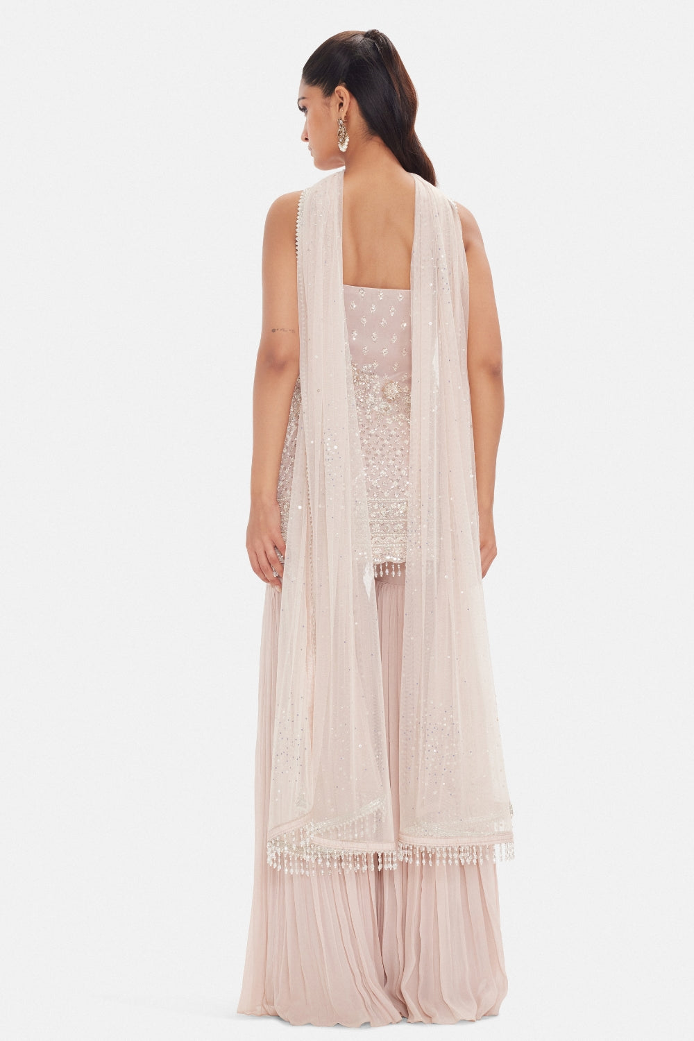 Onion Georgette Sharara Set with Cutdana and Beads Work