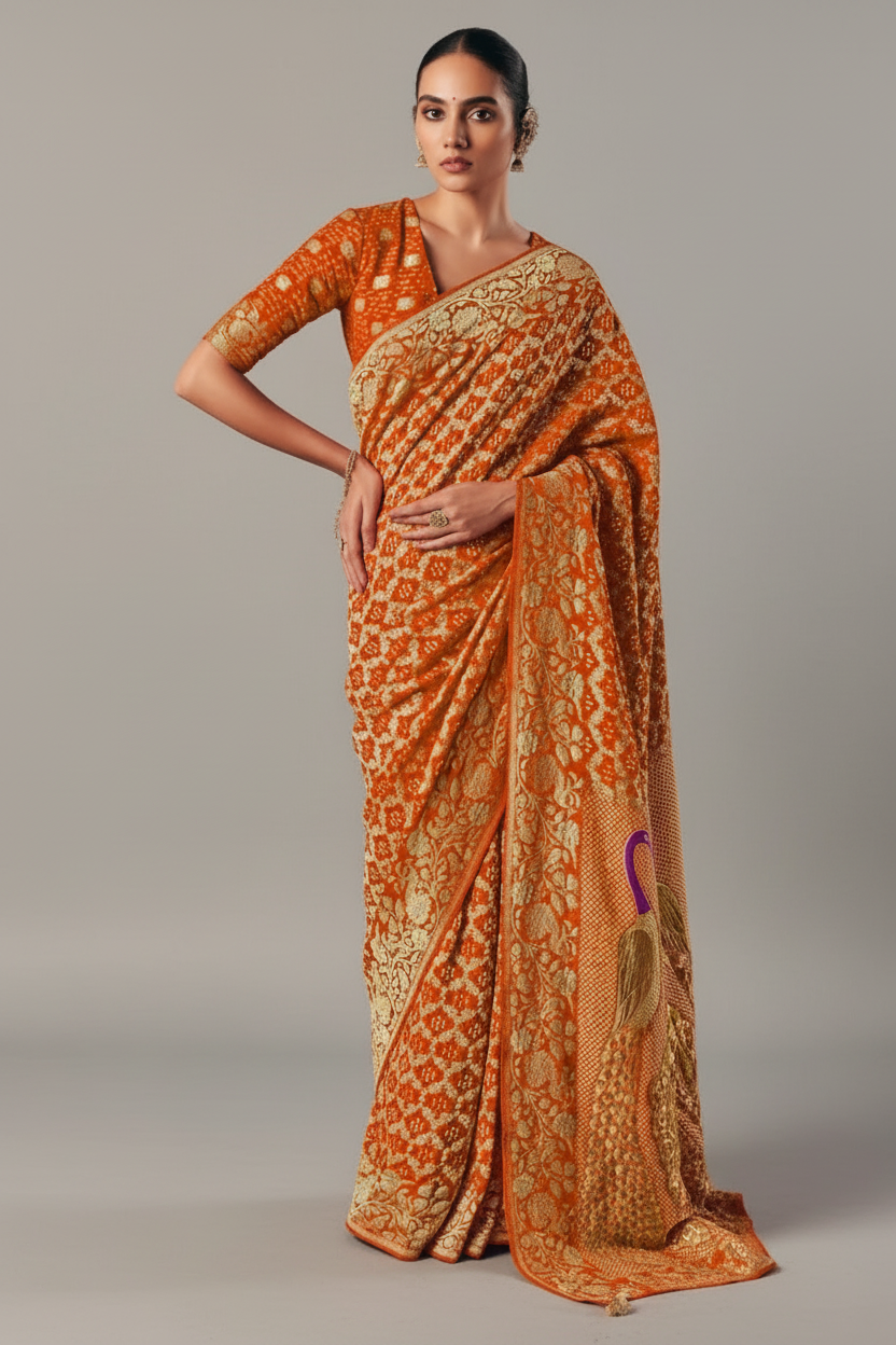 Orange Georgette Weaving Saree
