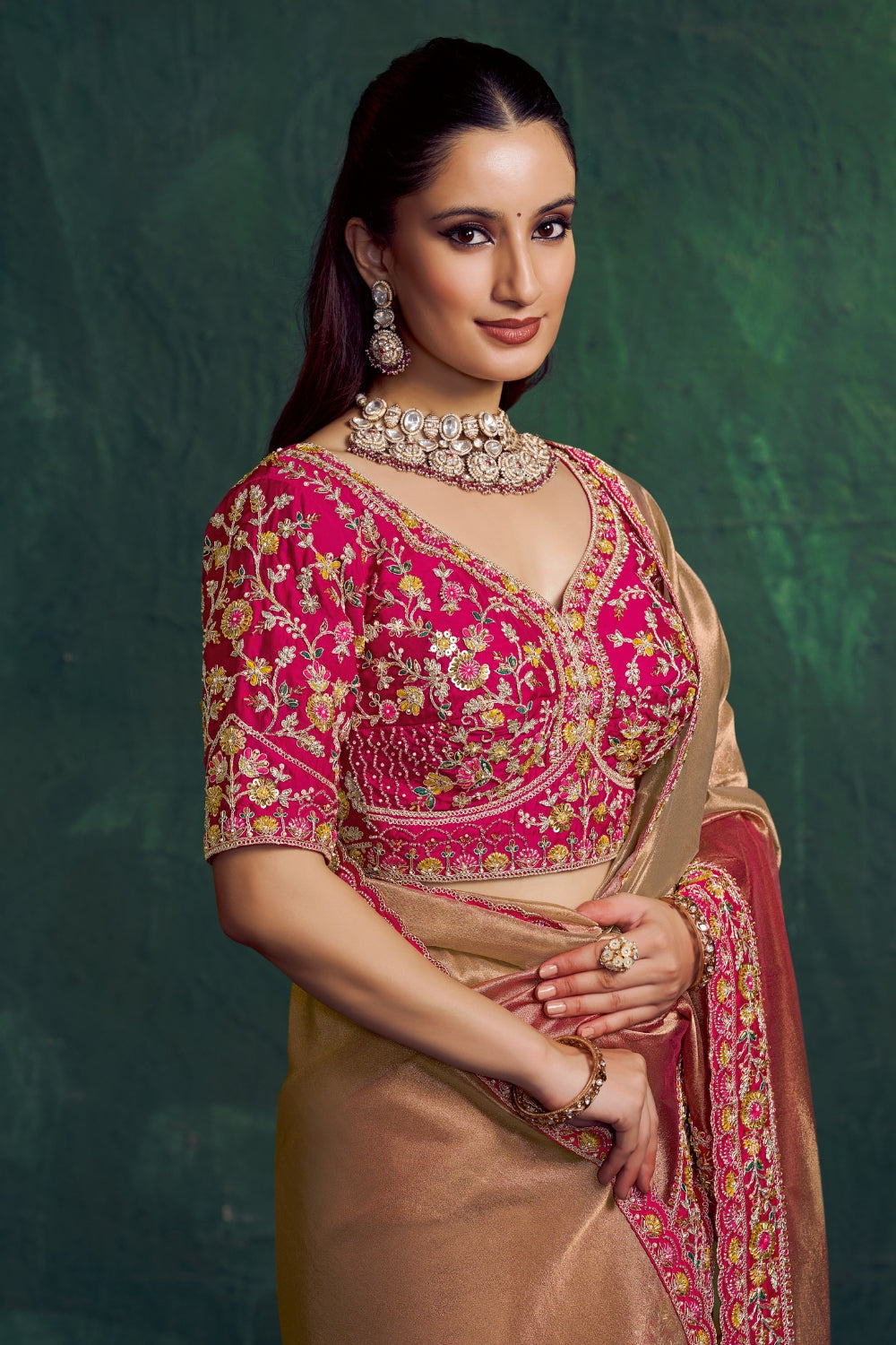 Orange Tissue Saree with Cutdana and Moti Work