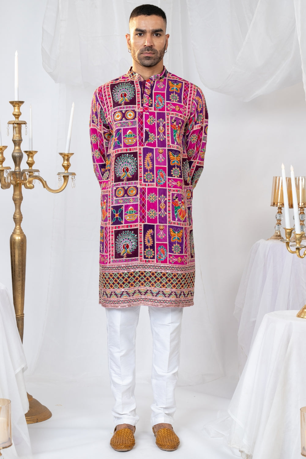 Semi Silk Kurta Set with Sequins and Embroidery