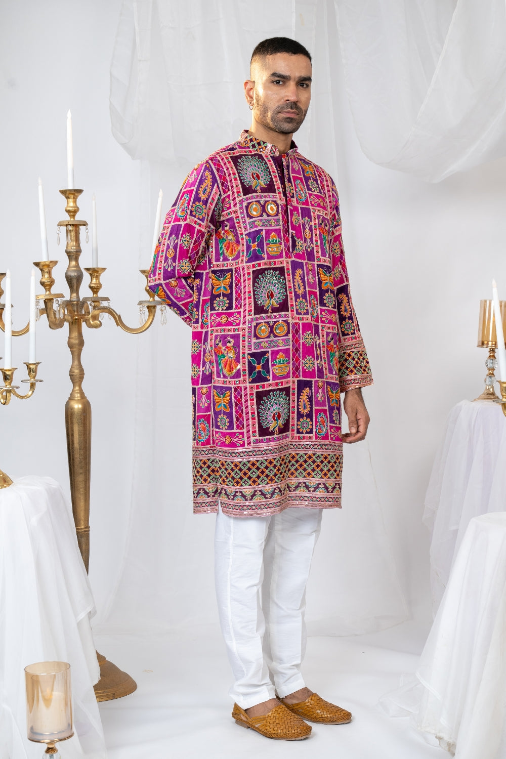 Semi Silk Kurta Set with Sequins and Embroidery