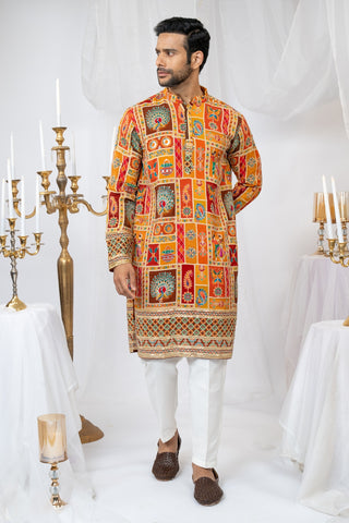 Semi Silk Kurta Set With Sequins And Embroidery