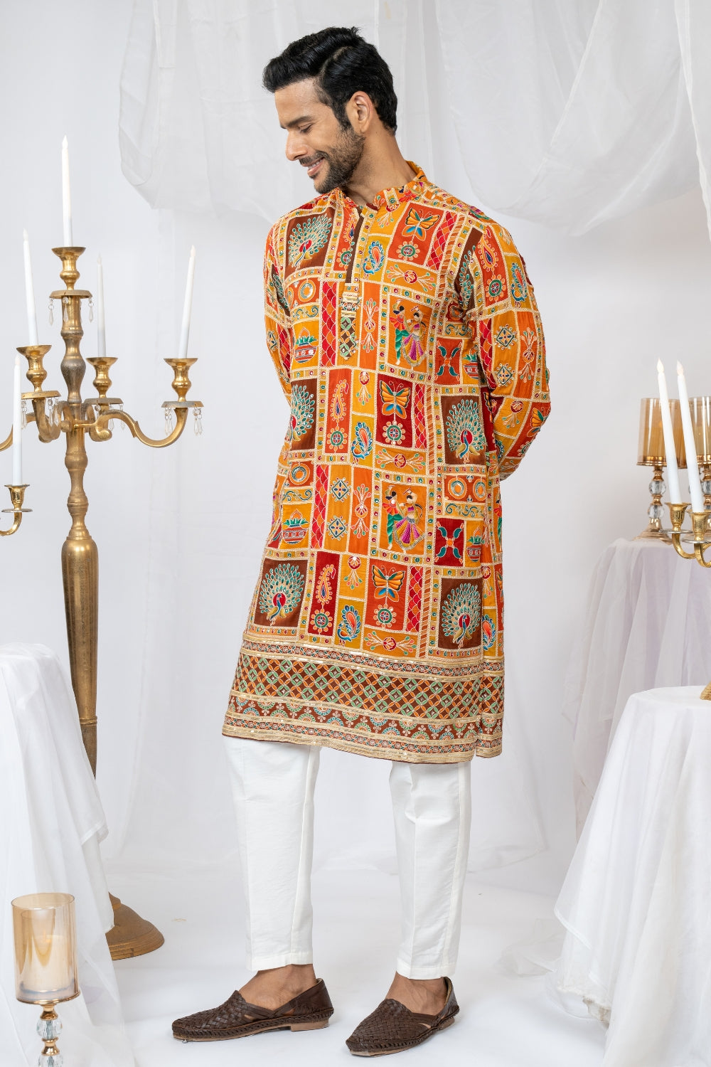 Semi Silk Kurta Set with Sequins and Embroidery