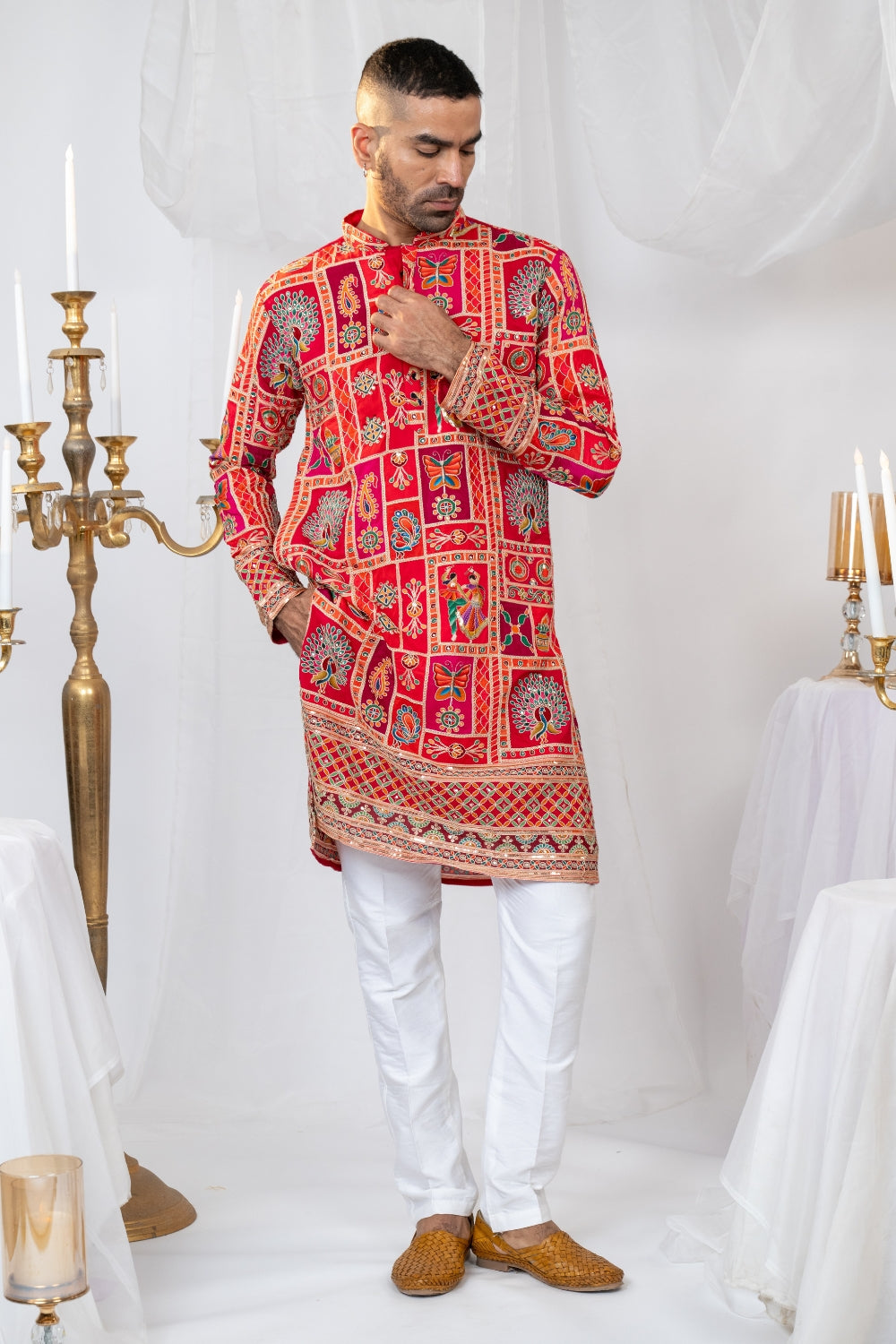 Semi Silk Kurta Set with Sequins and Embroidery