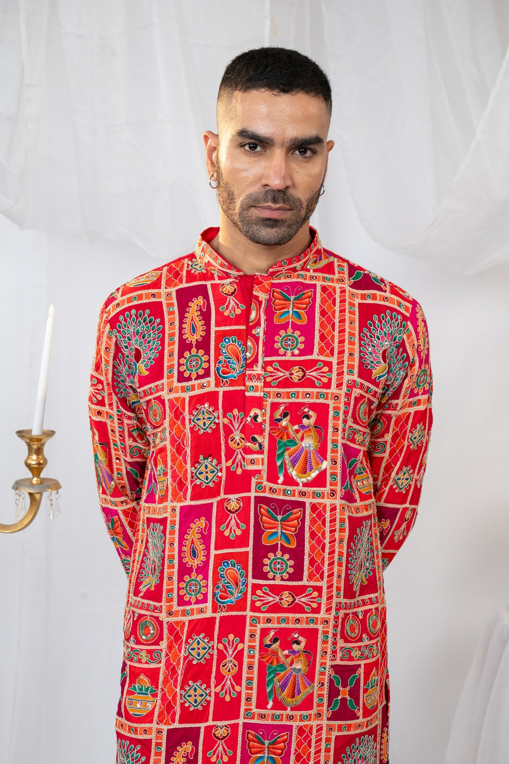 Semi Silk Kurta Set with Sequins and Embroidery