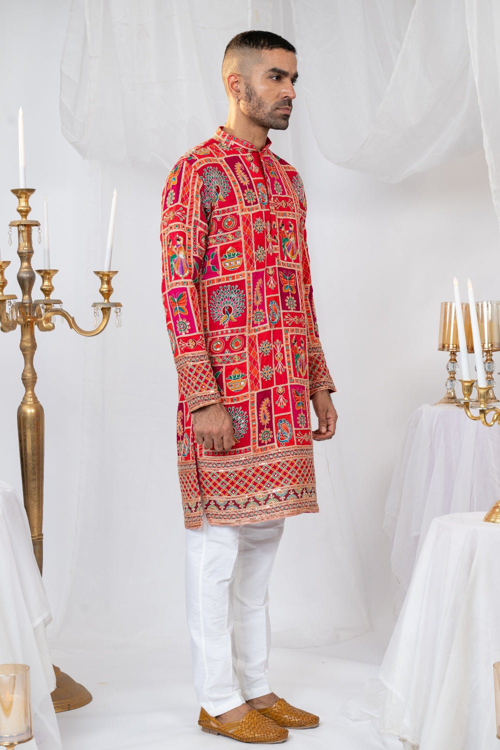 Semi Silk Kurta Set with Sequins and Embroidery