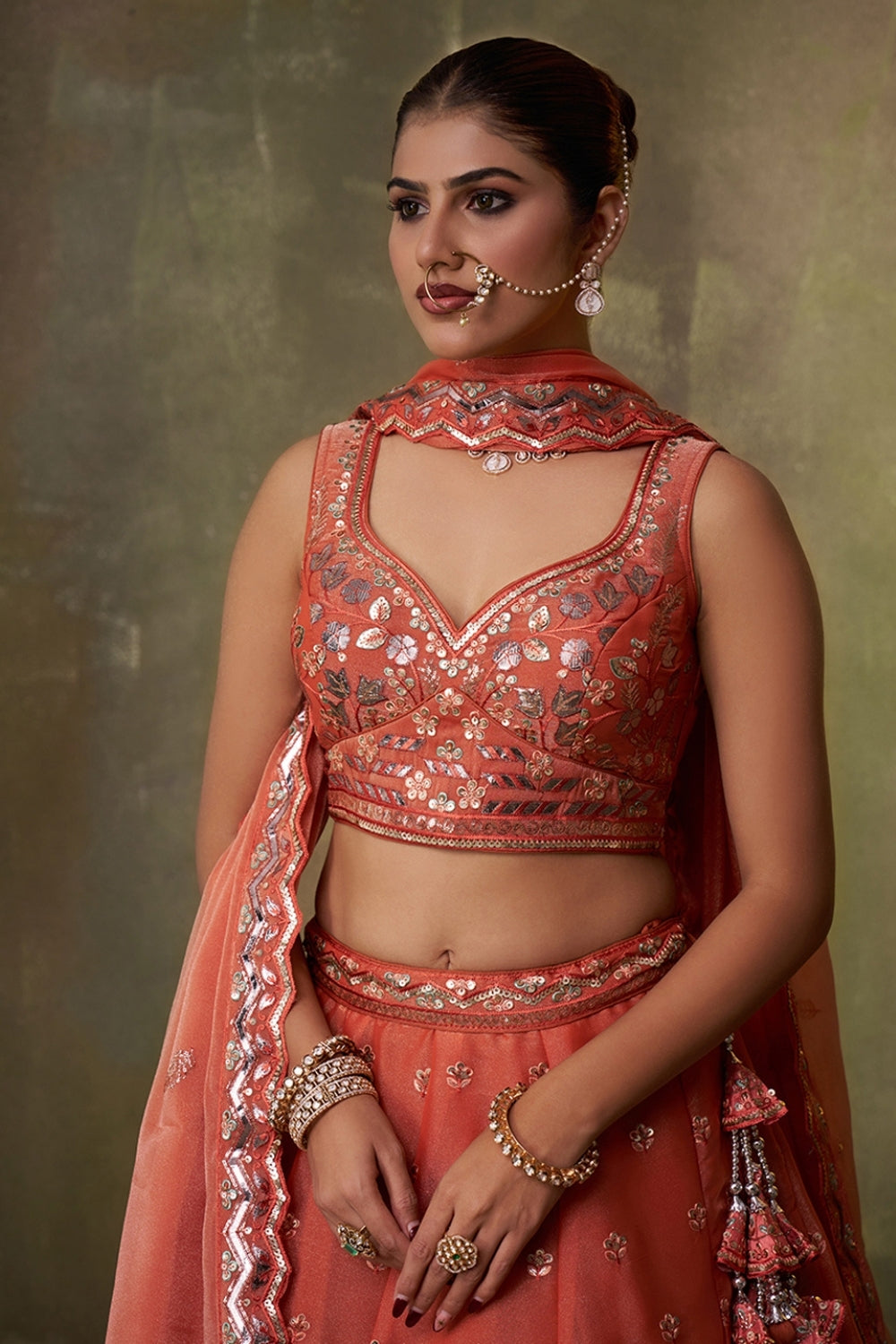 Organza Lehenga Set with Embroidery and Sequins Work