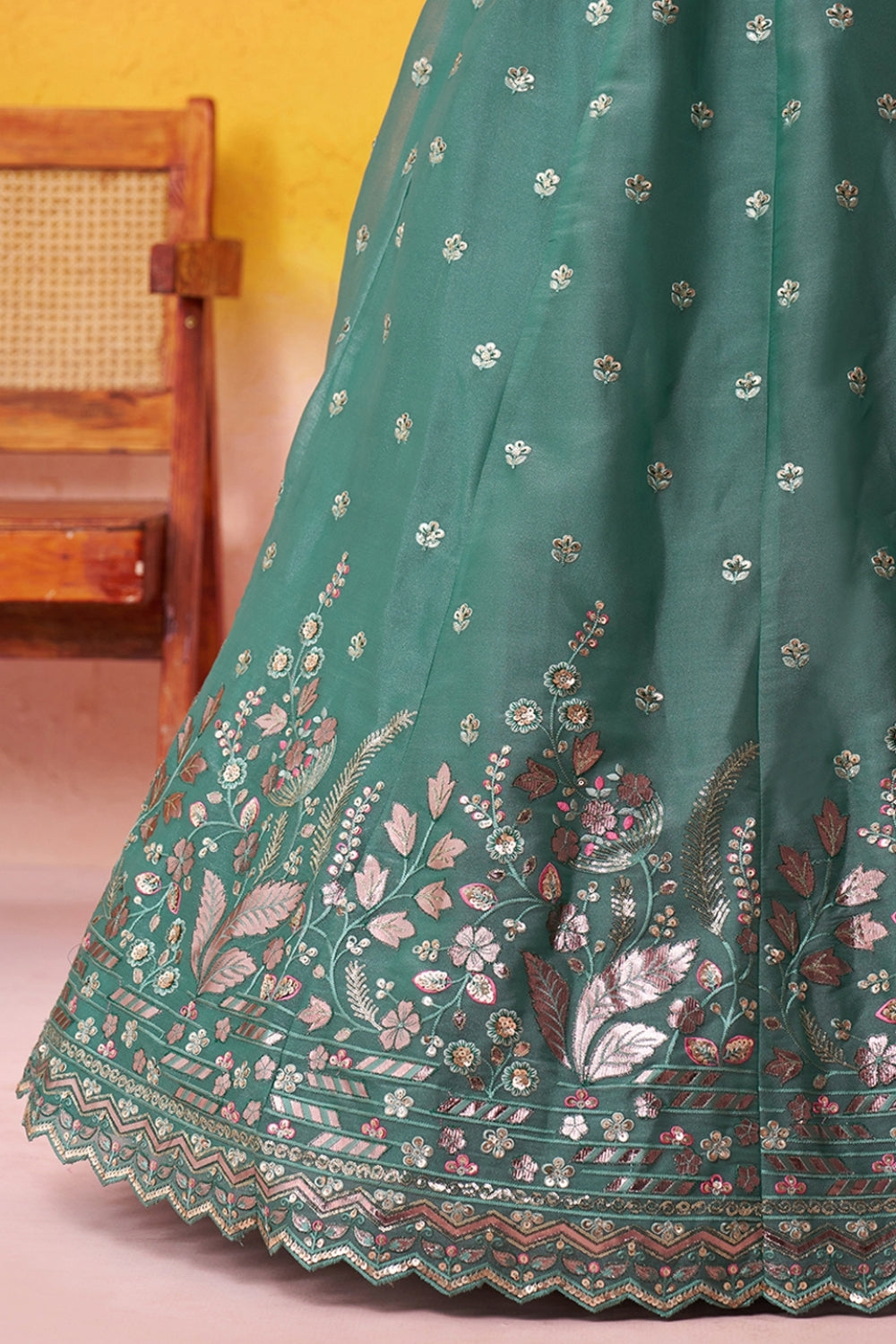 Organza Lehenga Set with Embroidery and Sequins Work