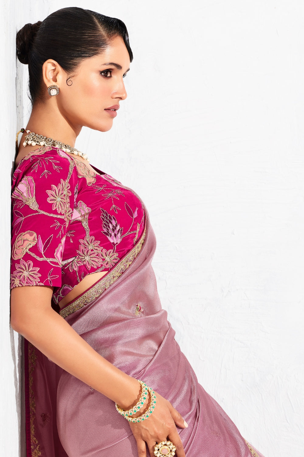 PINK SAREE WITH SEQUINS AND EMBROIDERY