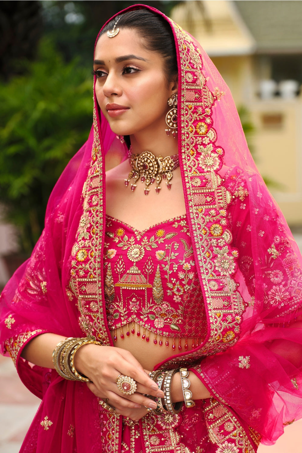 PINK SILK BRIDAL LEHENGA CHOLI WITH RESHAM EMBROIDERY AND SEQUINS