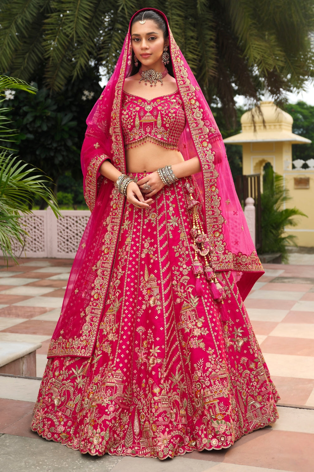 PINK SILK BRIDAL LEHENGA CHOLI WITH RESHAM EMBROIDERY AND SEQUINS
