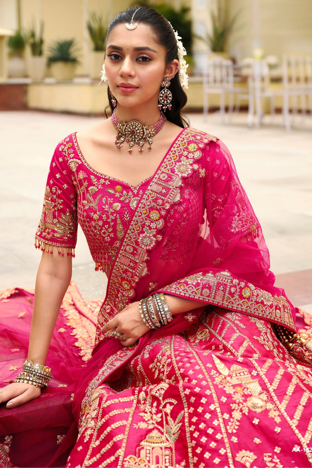 PINK SILK BRIDAL LEHENGA CHOLI WITH RESHAM EMBROIDERY AND SEQUINS